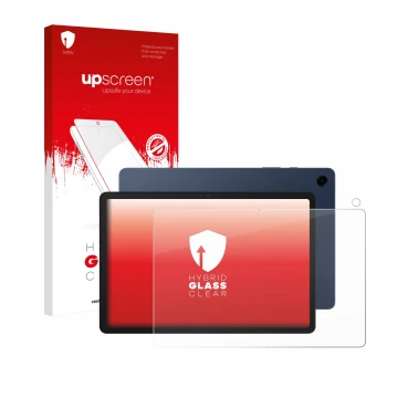 Vorderseite einer Produktverpackung mit dem Markenlogo upscreen. Daneben ist das Gerät Samsung Galaxy Tab A9 Plus (Display+Kam