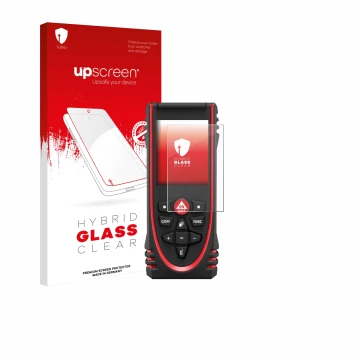 Vorderseite einer Produktverpackung mit dem Markenlogo upscreen. Daneben ist das Gerät Leica DISTO X3 mit dem zugehörigen Disp