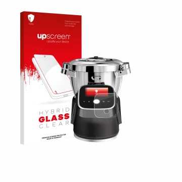 Vorderseite einer Produktverpackung mit dem Markenlogo upscreen. Daneben ist das Gerät Moulinex i-Companion Touch Pro mit dem 