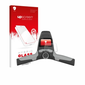 Vorderseite einer Produktverpackung mit dem Markenlogo upscreen. Daneben ist das Gerät PowaKaddy FW5s mit dem zugehörigen Disp