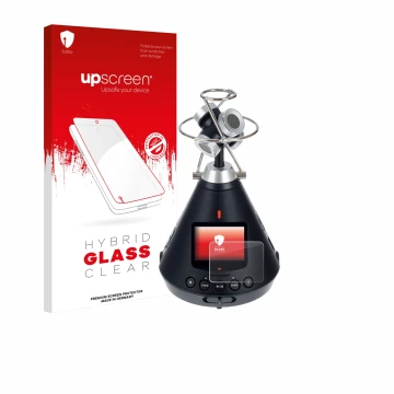 Vorderseite einer Produktverpackung mit dem Markenlogo upscreen. Daneben ist das Gerät Zoom H3-VR mit dem zugehörigen Displays