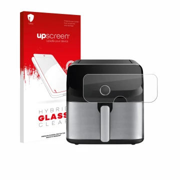 Vorderseite einer Produktverpackung mit dem Markenlogo upscreen. Daneben ist das Gerät Tefal Easy Fry Mega mit dem zugehörigen