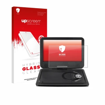Vorderseite einer Produktverpackung mit dem Markenlogo upscreen. Daneben ist das Gerät Soundmaster PDB1910SW DVD Player mit de