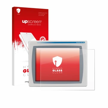 Vorderseite einer Produktverpackung mit dem Markenlogo upscreen. Daneben ist das Gerät Allen Bradly HMI AB 2711P-RDT15C mit de