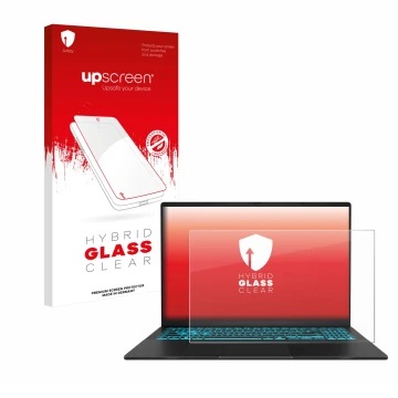 Vorderseite einer Produktverpackung mit dem Markenlogo upscreen. Daneben ist das Gerät ASUS V16 V3607 mit dem zugehörigen Disp