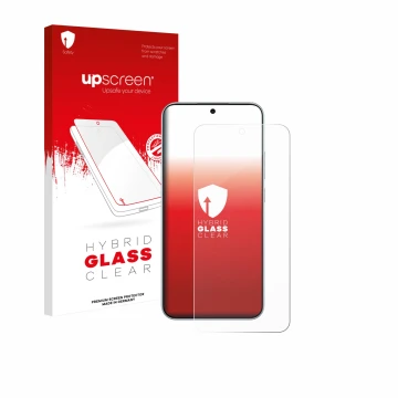 Vorderseite einer Produktverpackung mit dem Markenlogo upscreen. Daneben ist das Gerät Oppo F31 mit dem zugehörigen Displaysch