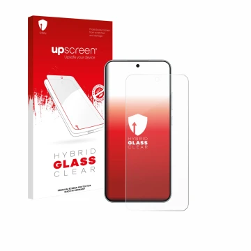Vorderseite einer Produktverpackung mit dem Markenlogo upscreen. Daneben ist das Gerät Oppo A6 Pro mit dem zugehörigen Display