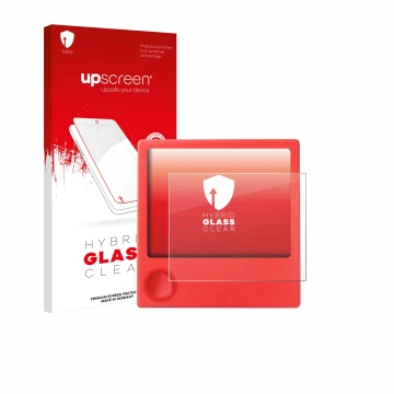 Vorderseite einer Produktverpackung mit dem Markenlogo upscreen. Daneben ist das Gerät PicPak E-Ink Display mit dem zugehörige