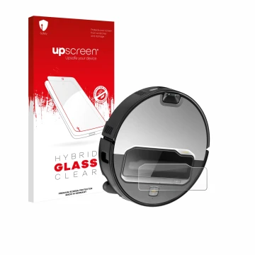 Vorderseite einer Produktverpackung mit dem Markenlogo upscreen. Daneben ist das Gerät Roborock Saros Z70 mit dem zugehörigen 