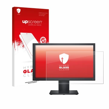 Vorderseite einer Produktverpackung mit dem Markenlogo upscreen. Daneben ist das Gerät Dell E1920H mit dem zugehörigen Display