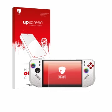 Vorderseite einer Produktverpackung mit dem Markenlogo upscreen. Daneben ist das Gerät MSI Claw A8 BZ2EM mit dem zugehörigen D