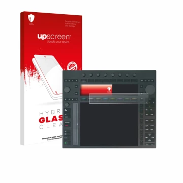 Vorderseite einer Produktverpackung mit dem Markenlogo upscreen. Daneben ist das Gerät Ableton Push 3 mit dem zugehörigen Disp