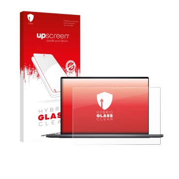 Vorderseite einer Produktverpackung mit dem Markenlogo upscreen. Daneben ist das Gerät Dell XPS 16 DA16260 mit dem zugehörigen