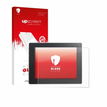 Vorderseite einer Produktverpackung mit dem Markenlogo upscreen. Daneben ist das Gerät Weintek cMT3092X mit dem zugehörigen Di