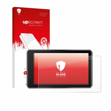 Vorderseite einer Produktverpackung mit dem Markenlogo upscreen. Daneben ist das Gerät Garmin zumo XT3 4.7