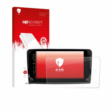 Vorderseite einer Produktverpackung mit dem Markenlogo upscreen. Daneben ist das Gerät Dynavin D9-DF432 9