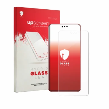 Vorderseite einer Produktverpackung mit dem Markenlogo upscreen. Daneben ist das Gerät Huawei Mate 60 RS Ultimate mit dem zuge