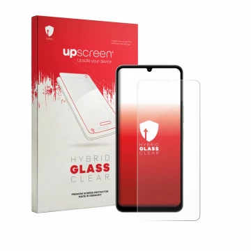 Vorderseite einer Produktverpackung mit dem Markenlogo upscreen. Daneben ist das Gerät Vivo Y11 2026 mit dem zugehörigen Displ