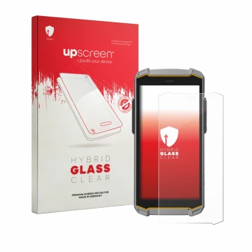 Vorderseite einer Produktverpackung mit dem Markenlogo upscreen. Daneben ist das Gerät i.safe MOBILE IS540.M1 mit dem zugehöri