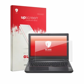Vorderseite einer Produktverpackung mit dem Markenlogo upscreen. Daneben ist das Gerät Fujitsu Celsius H780 mit dem zugehörige