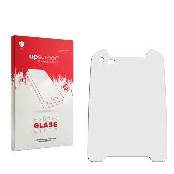 Vorderseite einer Produktverpackung mit dem Markenlogo upscreen. Daneben ist der zugehörige Displayschutz.