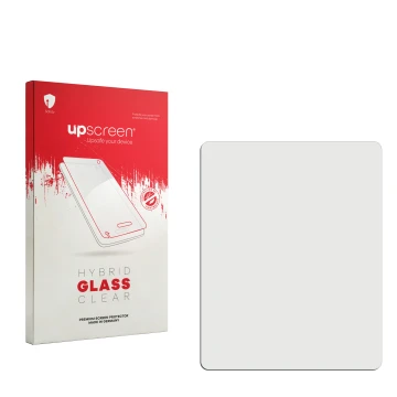 Vorderseite einer Produktverpackung mit dem Markenlogo upscreen. Daneben ist der zugehörige Displayschutz.