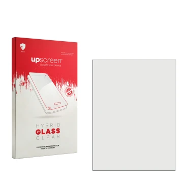 Vorderseite einer Produktverpackung mit dem Markenlogo upscreen. Daneben ist der zugehörige Displayschutz.
