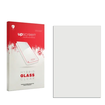 Vorderseite einer Produktverpackung mit dem Markenlogo upscreen. Daneben ist der zugehörige Displayschutz.