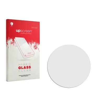 Vorderseite einer Produktverpackung mit dem Markenlogo upscreen. Daneben ist der zugehörige Displayschutz.