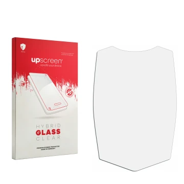 Vorderseite einer Produktverpackung mit dem Markenlogo upscreen. Daneben ist der zugehörige Displayschutz.