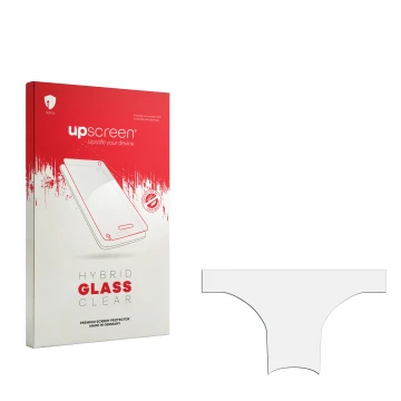 Vorderseite einer Produktverpackung mit dem Markenlogo upscreen. Daneben ist der zugehörige Displayschutz.