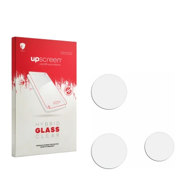 Vorderseite einer Produktverpackung mit dem Markenlogo upscreen. Daneben ist der zugehörige Displayschutz.