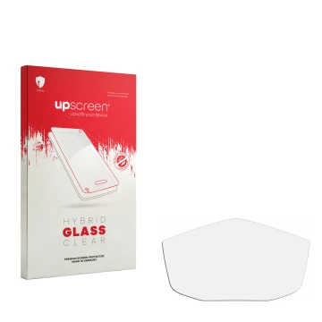 Vorderseite einer Produktverpackung mit dem Markenlogo upscreen. Daneben ist der zugehörige Displayschutz.