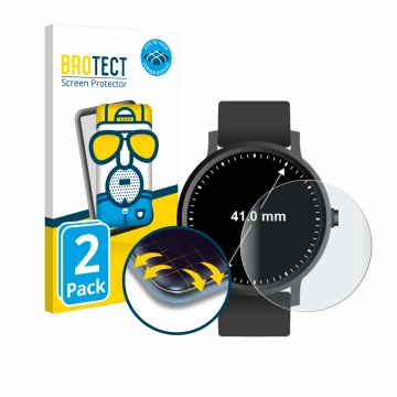 Vorderseite einer Produktverpackung mit dem Markenlogo BROTECT. Daneben ist das Gerät Armbanduhren (Kreisrund, ø: 41 mm) mit d