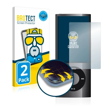 Vorderseite einer Produktverpackung mit dem Markenlogo BROTECT. Daneben ist das Gerät Apple iPod nano 2009 (5. Gen.) mit dem z