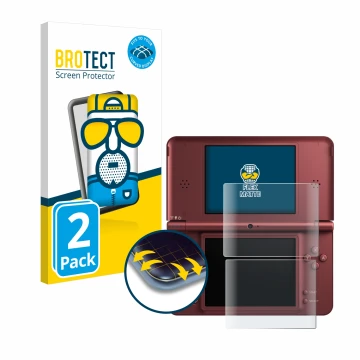 Vorderseite einer Produktverpackung mit dem Markenlogo BROTECT. Daneben ist das Gerät Nintendo DSi XL mit dem zugehörigen Disp