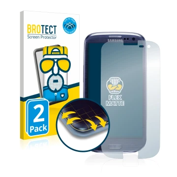 Vorderseite einer Produktverpackung mit dem Markenlogo BROTECT. Daneben ist das Gerät Samsung Galaxy S3 I9300 mit dem zugehöri