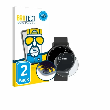 Vorderseite einer Produktverpackung mit dem Markenlogo BROTECT. Daneben ist das Gerät Armbanduhren (Kreisrund, ø: 49 mm) mit d