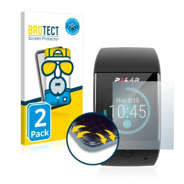 Vorderseite einer Produktverpackung mit dem Markenlogo BROTECT. Daneben ist das Gerät Polar M600 mit dem zugehörigen Displaysc