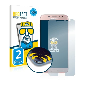 Vorderseite einer Produktverpackung mit dem Markenlogo BROTECT. Daneben ist das Gerät Samsung Galaxy J7 2017 mit dem zugehörig