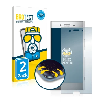 Vorderseite einer Produktverpackung mit dem Markenlogo BROTECT. Daneben ist das Gerät Sony Xperia XZ Premium mit dem zugehörig
