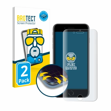 Vorderseite einer Produktverpackung mit dem Markenlogo BROTECT. Daneben ist das Gerät Apple iPhone 8 Plus mit dem zugehörigen 