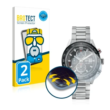 Vorderseite einer Produktverpackung mit dem Markenlogo BROTECT. Daneben ist das Gerät TAG Heuer Carrera (45 mm) mit dem zugehö