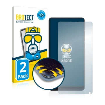 Vorderseite einer Produktverpackung mit dem Markenlogo BROTECT. Daneben ist das Gerät Xiaomi Mi Mix 2S mit dem zugehörigen Dis