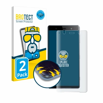 Vorderseite einer Produktverpackung mit dem Markenlogo BROTECT. Daneben ist das Gerät Sony Xperia XZ2 Premium mit dem zugehöri