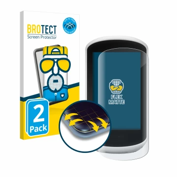 Vorderseite einer Produktverpackung mit dem Markenlogo BROTECT. Daneben ist das Gerät Garmin Edge Explore 2018 mit dem zugehör