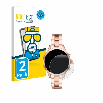 Vorderseite einer Produktverpackung mit dem Markenlogo BROTECT. Daneben ist das Gerät Michael Kors Access Runway (41 mm) mit d