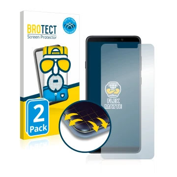 Vorderseite einer Produktverpackung mit dem Markenlogo BROTECT. Daneben ist das Gerät Samsung Galaxy A9 2018 mit dem zugehörig