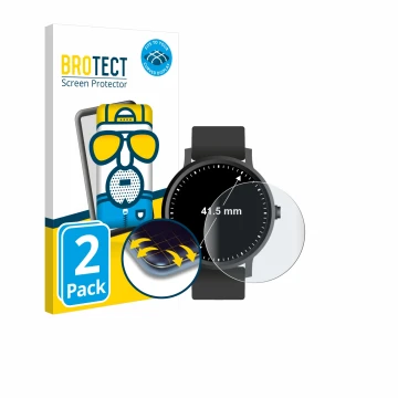 Vorderseite einer Produktverpackung mit dem Markenlogo BROTECT. Daneben ist das Gerät Armbanduhren (Kreisrund, ø: 41.5 mm) mit