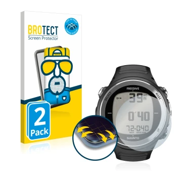 Vorderseite einer Produktverpackung mit dem Markenlogo BROTECT. Daneben ist das Gerät Suunto D4F mit dem zugehörigen Displaysc